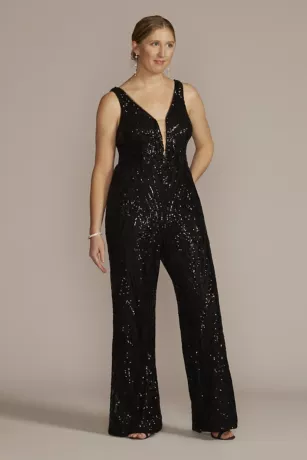 Wide Leg Allover Sequin Jumpsuit 1 Wide Leg Allover Sequin Jumpsuit