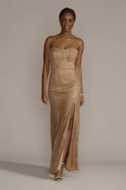 Metallic Sequined Sheath With Slit