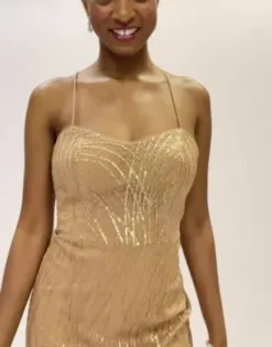 Metallic Sequined Sheath With Slit 9 Metallic Sequined Sheath With Slit -Kelly Shop D28NY22353 PDP