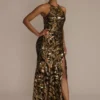 Floral Sequined Halter Sheath Dress