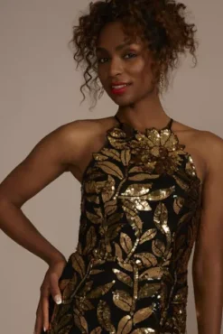 Floral Sequined Halter Sheath Dress 5 Floral Sequined Halter Sheath Dress -Kelly Shop D28NY22566 GOLD PRTY PROD7 2439