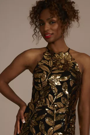 Floral Sequined Halter Sheath Dress 3 Floral Sequined Halter Sheath Dress - Image 3