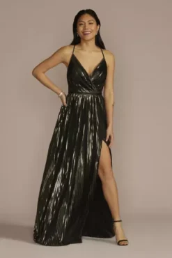 Metallic Pleated A-Line With Slit