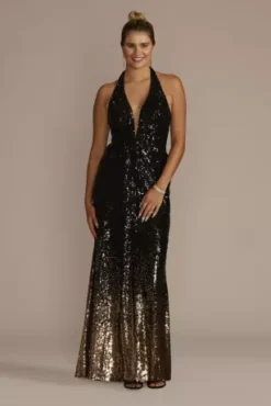 Illusion Plunge Ombre Sequin Sheath
