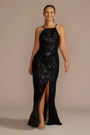 High Neck Keyhole Patterned Sequin Sheath 1 High Neck Keyhole Patterned Sequin Sheath