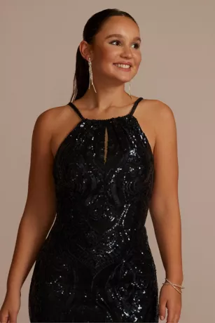 High Neck Keyhole Patterned Sequin Sheath 3 High Neck Keyhole Patterned Sequin Sheath - Image 3