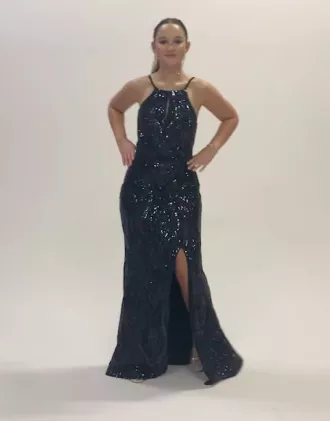 High Neck Keyhole Patterned Sequin Sheath 4 High Neck Keyhole Patterned Sequin Sheath - Image 4