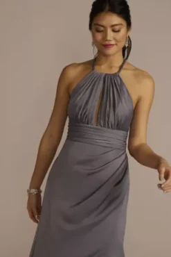 Chain Halter Satin Keyhole Sheath Dress -Kelly Shop D28NY23224 PEWTER PRTY PROD2 2421