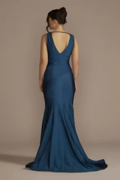 Draped Stretch Satin Plunging Mermaid Dress -Kelly Shop D28NY23361 CALYPSO PRTY PROD2 104