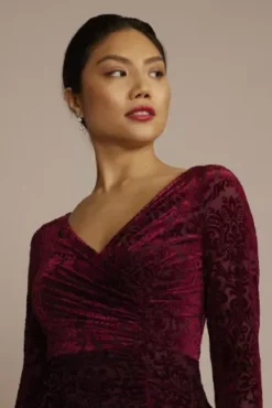 Flocked Velvet Ruched Dress -Kelly Shop D39NY2115V2 BORDEAUX PRTY PROD6 047