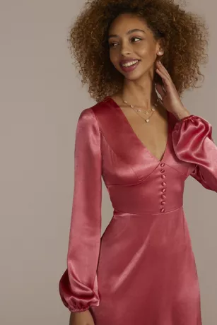 Long Sleeve Charmeuse Mini A-Line Dress 3 Long Sleeve Charmeuse Mini A-Line Dress - Image 3