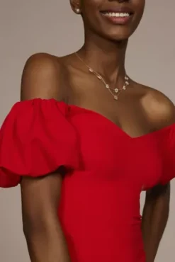 Off-the-Shoulder Puff Sleeve Midi Dress -Kelly Shop D39NY22326 POPPY PRTY PROD3 074