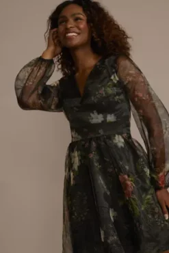 Long Sleeve Floral Organza A-Line Dress 5 Long Sleeve Floral Organza A-Line Dress -Kelly Shop D39NY22543 BLKMULTI PRTY PROD7 936