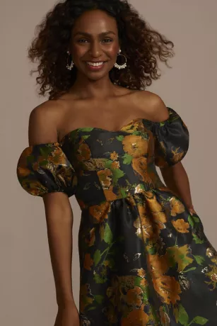 Brocade Off-the-Shoulder Puff Sleeve A-Line 3 Brocade Off-the-Shoulder Puff Sleeve A-Line - Image 3