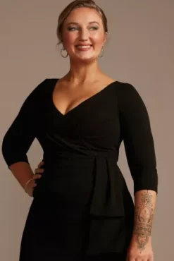 Knee Length Crepe Dress With Cascade -Kelly Shop D40NY2102 BLACK MOB PROD7 548