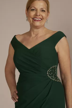 Crepe Off-the-Shoulder Sheath With Embellishment 3 Crepe Off-the-Shoulder Sheath With Embellishment - Image 3