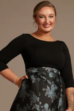 Crepe Ball Gown With Pleated Brocade Skirt -Kelly Shop D40NY2134 BLKBLUE MOB PROD7 044