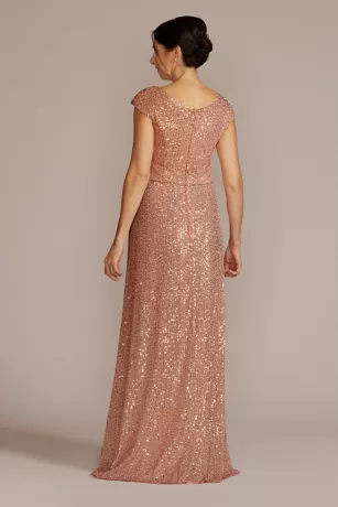 Cowl Neck Cap Sleeve Allover Sequin Gown 2 Cowl Neck Cap Sleeve Allover Sequin Gown - Image 2