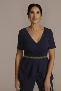 Embellished Waist Crepe Jumpsuit With Peplum -Kelly Shop D40NY22246 NAVY MOB PROD2 060