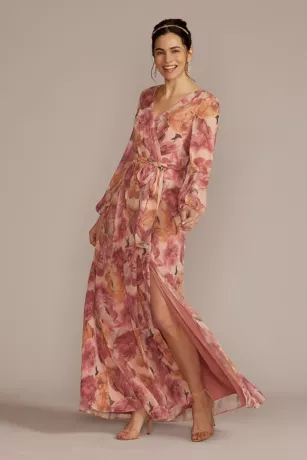 Long Sleeve Floral Chiffon Maxi Dress With Slit 1 Long Sleeve Floral Chiffon Maxi Dress With Slit