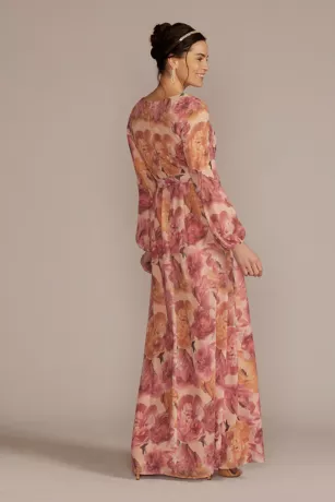 Long Sleeve Floral Chiffon Maxi Dress With Slit 2 Long Sleeve Floral Chiffon Maxi Dress With Slit - Image 2