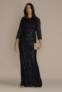 Sequin Sheath With Three-Quarter Illusion Sleeves