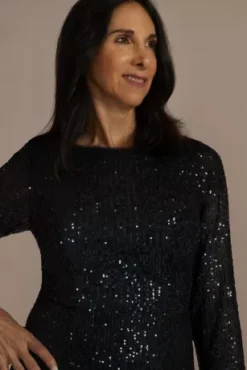 Sequin Sheath With Three-Quarter Illusion Sleeves -Kelly Shop D40NY22578 NAVY MOB PROD7 747