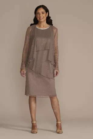 Tiered Metallic Jacket Dress With Rhinestone Trim 1 Tiered Metallic Jacket Dress With Rhinestone Trim