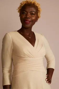 Three-Quarter Sleeve Metallic A-Line Wrap Dress -Kelly Shop D40NY22669 CHAMP MOB PROD9 1776