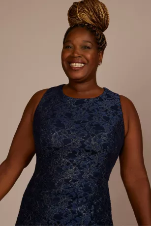 Metallic Lace Sheath Dress With Chiffon Cape 5 Metallic Lace Sheath Dress With Chiffon Cape - Image 5