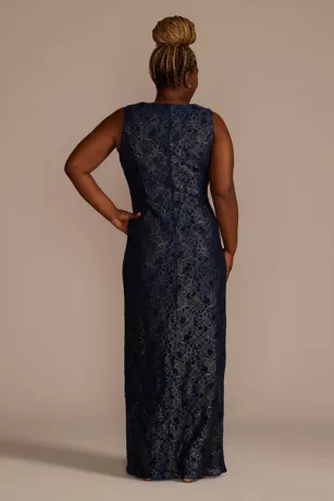 Metallic Lace Sheath Dress With Chiffon Cape 4 Metallic Lace Sheath Dress With Chiffon Cape - Image 4