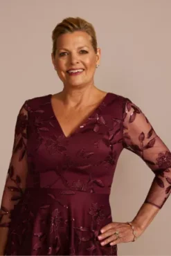 Floral Embroidered Illusion A-Line -Kelly Shop D40NY22673 WINE MOB PROD9 1918