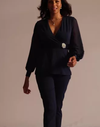 Long Sleeve Illusion Crepe Pantsuit 4 Long Sleeve Illusion Crepe Pantsuit - Image 4