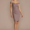 Short Off-the-Shoulder Glitter Knit Sheath
