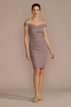 Short Off-the-Shoulder Glitter Knit Sheath