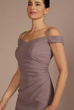 Short Off-the-Shoulder Glitter Knit Sheath -Kelly Shop D40NY23280V1 MAUVE MOB PROD3 089