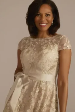 Short Sleeve A-Line Dress With 3D Flowers And Sash -Kelly Shop D40NY23286V2 CHAMPAGNE MOB PROD2 076