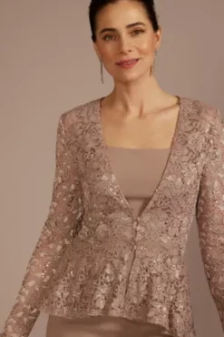 Short Crepe Sheath Dress With Lace Peplum Jacket -Kelly Shop D40NY23291V2 BISCOTTI MOB PROD3 091