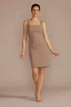 Short Crepe Sheath Dress With Lace Peplum Jacket -Kelly Shop D40NY23291V2 BISCOTTI MOB PROD3 180