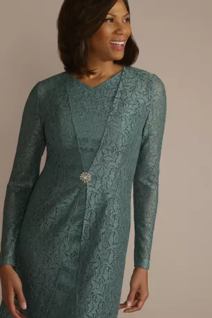 Knee Length Glitter Lace Sheath Jacket Dress 3 Knee Length Glitter Lace Sheath Jacket Dress - Image 3