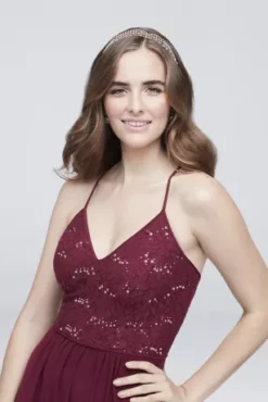 Spaghetti Strap Sequin Lace Jersey Sheath Dress -Kelly Shop DS270003 MMERLOT DBSTU BM PROD11 046