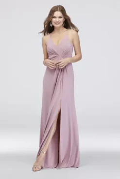 Drapey Jersey V-Neck Sheath With Gathered Waist