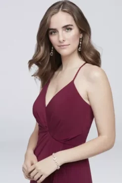 Drapey Jersey V-Neck Sheath With Gathered Waist -Kelly Shop DS270005 MMERLOT DBSTU BM PROD11 048