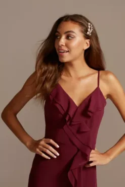 Ruffle Spaghetti-Strap Chiffon Dress With Slit 7 Ruffle Spaghetti-Strap Chiffon Dress With Slit -Kelly Shop DS270094 MMERLOT DBSTU BM PROD10 116