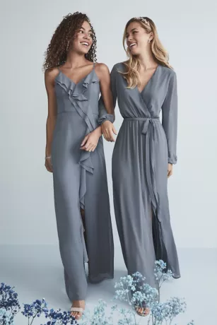 Ruffle Spaghetti-Strap Chiffon Dress With Slit 4 Ruffle Spaghetti-Strap Chiffon Dress With Slit - Image 4