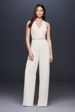 Racerback Crepe Plus Jumpsuit With Crystal Belt