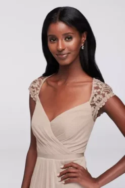 Long Mesh Dress With Lace Cap Sleeves -Kelly Shop F19505 BISCOTTI BM PROD9 037 DETAIL