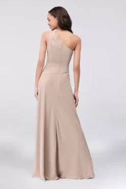 One-Shoulder Georgette Cascade Bridesmaid Dress -Kelly Shop F19832 BISCOTTI BM PROD3 089