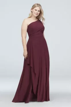 One-Shoulder Georgette Cascade Bridesmaid Dress -Kelly Shop F19832 ZZZ1