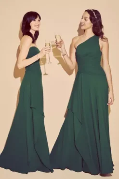 One-Shoulder Georgette Cascade Bridesmaid Dress -Kelly Shop F19832 ZZZ4